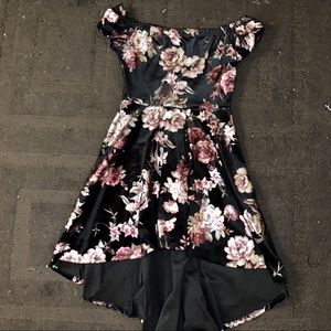 Black Velvet Floral High-Low Dress